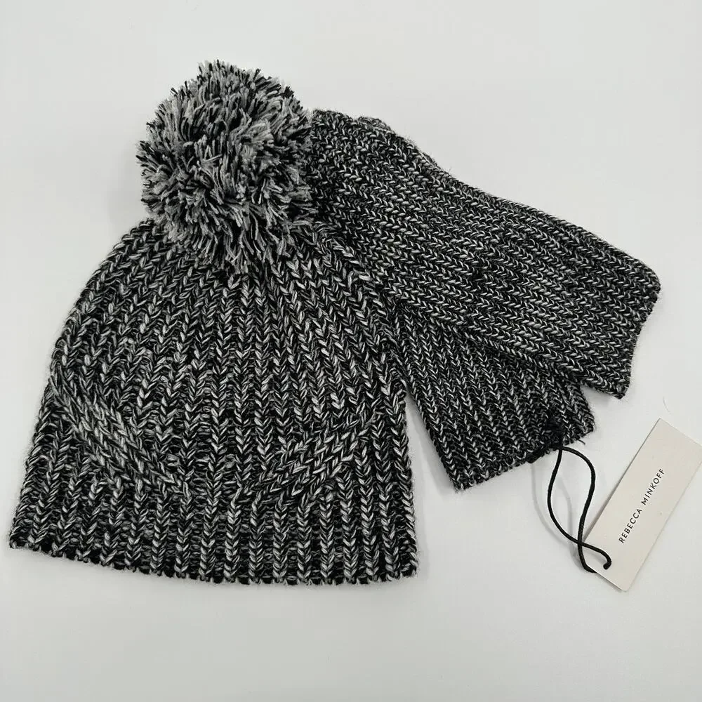 Rebecca‎ Minkoff New Beanie Arm Warmers Marled Set in Black One Size NWT